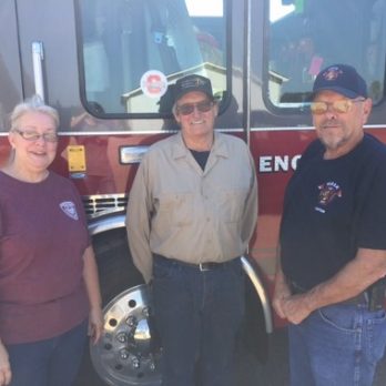 Friends gathering at the Hiram Fire Dept firetruck!